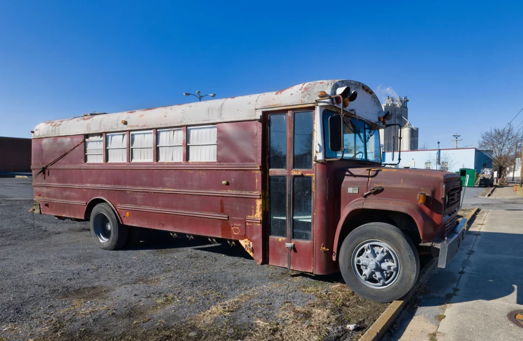 Abandoned bus in the process of removal