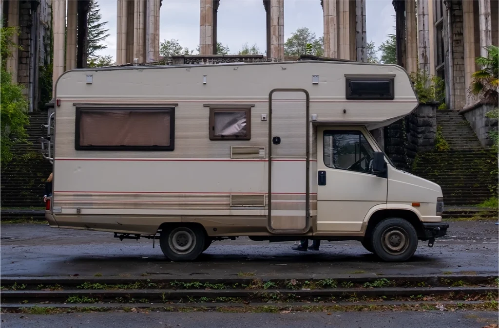 Old motorhome in the process of removal